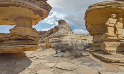 Rocks And Monuments Carved In Rocks In A Desert