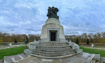 Soldgier with a child:  Soviet War Memorial at Treptower Park