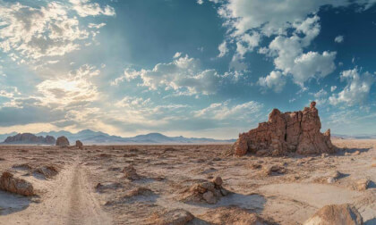 Desert Landscape With Rocks and Clay Sand On A Sunny Day