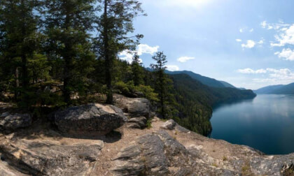 Cliff on Slocan Lake with MT Denver in the background