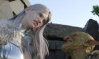 Elf and Goblin glaring at each other