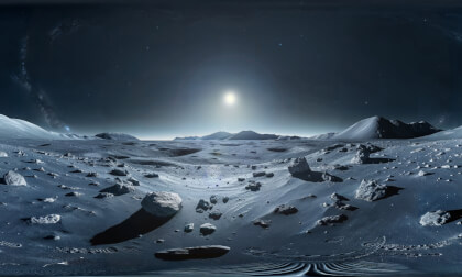 Walking On The Moon As The Sun Rises Over The Lunar Landscape