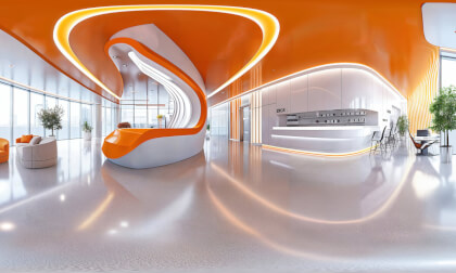Concept Futuristic Office Environment With Spacious Open Plan Style