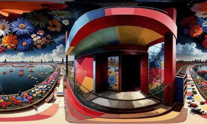 Psychadelic Surreal View From A Balcony Over a Strange Landscape And Sky