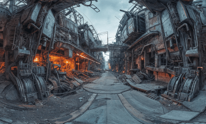 Apocalyptic City Streets With Destroyed Buildings And Machines