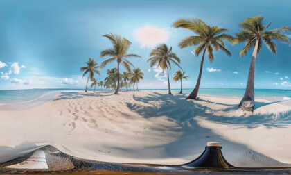 Tropical Island With Palm Trees On A Bright Sunny Day