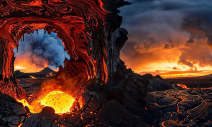Volcanic Activity All Around With Erupting Volcanos Throwing Smoke And Ash Into Sky