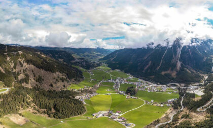 View of the Krimml waterfalls near the village of Krimml in Austria