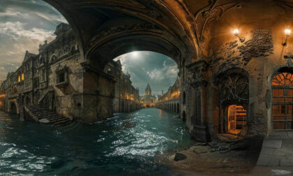 Gothic Town With Dark Waterways