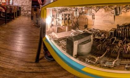 Inside of an older pinball machine