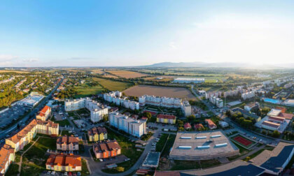 Early evening over the Lúčna housing estate in Vranov nad Topľou, Slovakia.