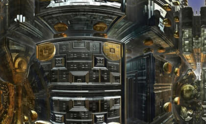 Sentinel drones in the ship - fractal panorama - no AI
