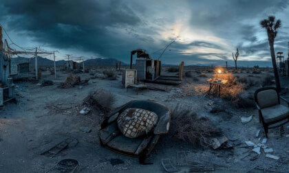 Broken Furniture and Destroyed Walls In Post Apocalyptic Desert